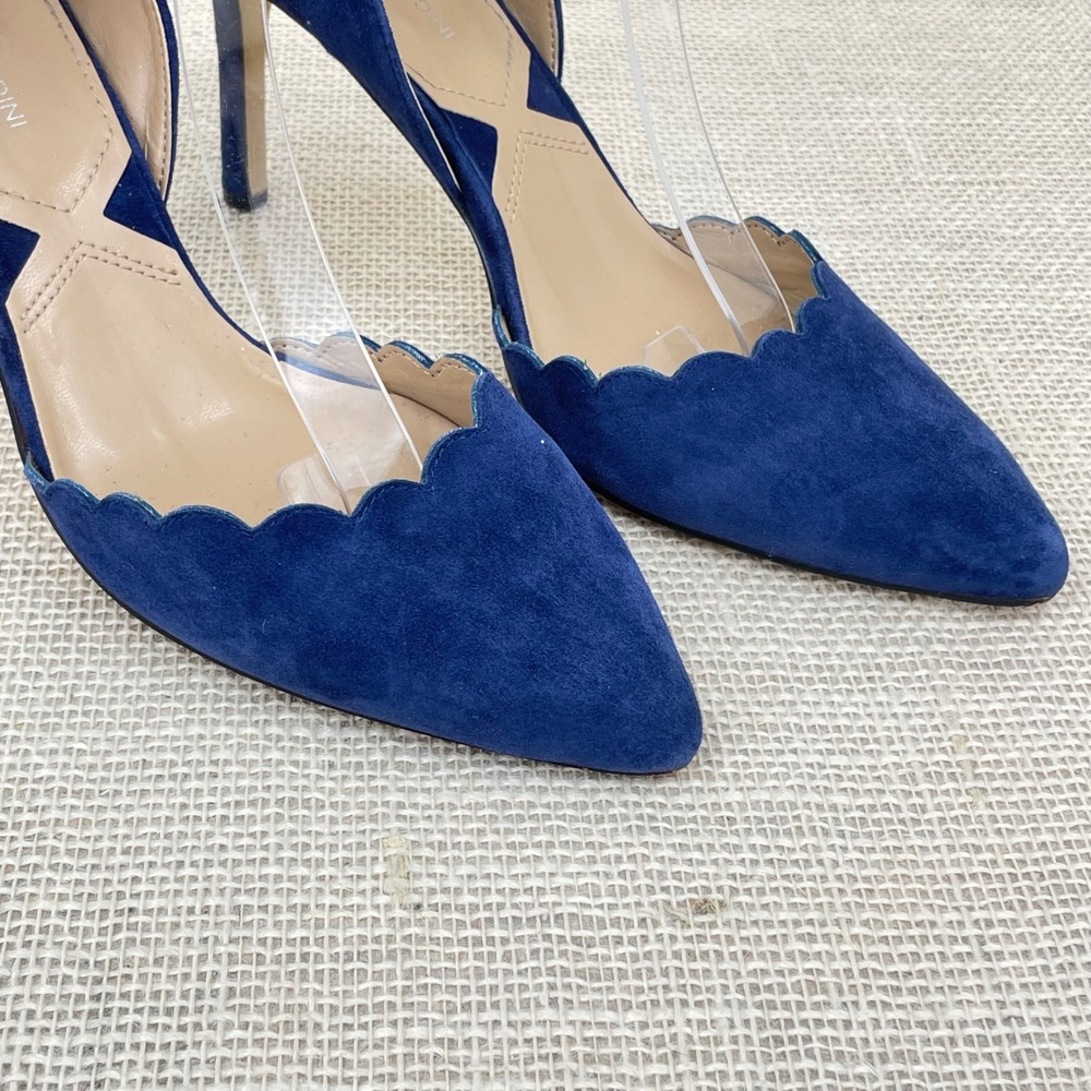 Adrienne Vittadini Blue Suede Scalloped Ankle Strap Heels AV-NENI Womens 10M - Picture 4 of 13